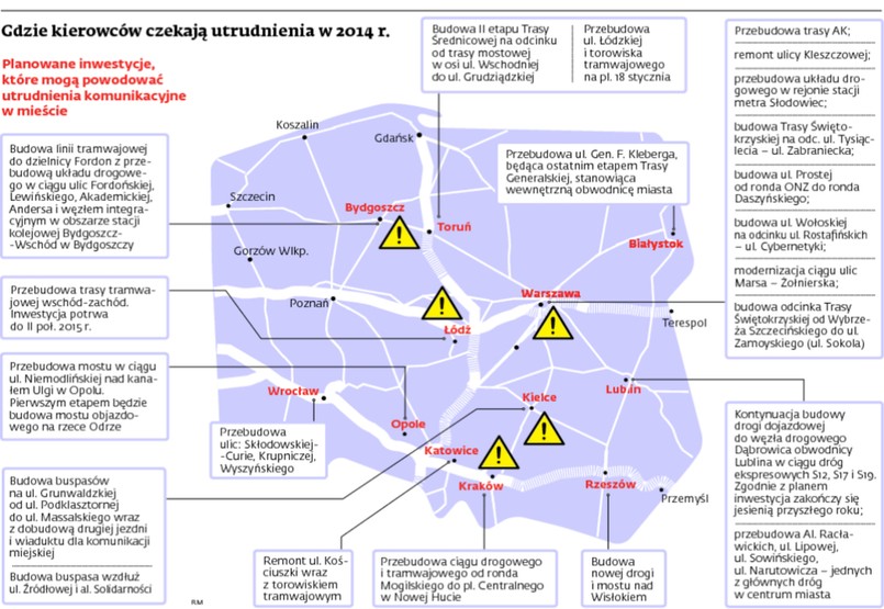 Remonty i budowy dróg w 2014. MAPA