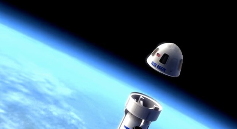 An illustration of the New Shepard space capsule entering suborbital space.