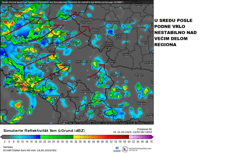 U sredu popodne vrlo nestabilno u čitavom regionu