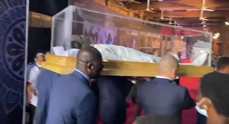 TB Joshua lies inside transparent glass casket as his funeral service is underway