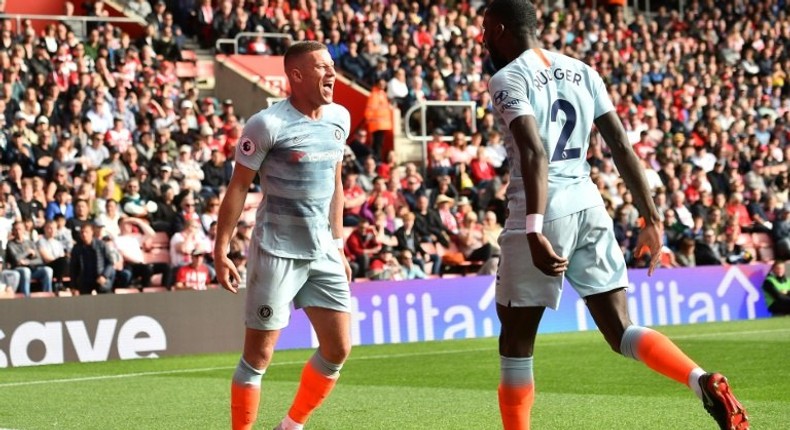 Ross Barkley celebrates scoring Chelsea's second goal in a 3-0 away to Southampton