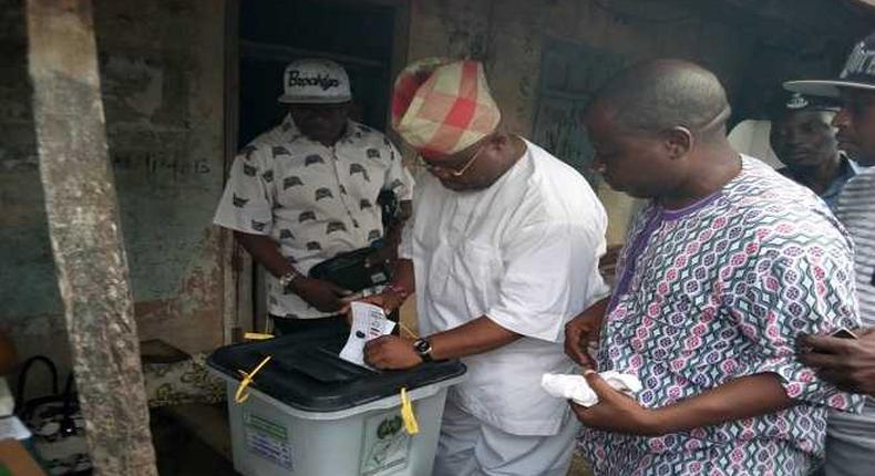 Ademola Adeleke casting his vote during the Osun West bye-election.