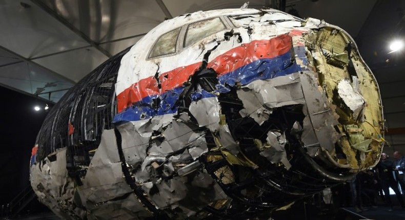 The wrecked cockpit of Malaysia Airlines flight MH17 was reconstructed at the Gilze Rijen airbase to determine the cause of the plane disaster in 2014