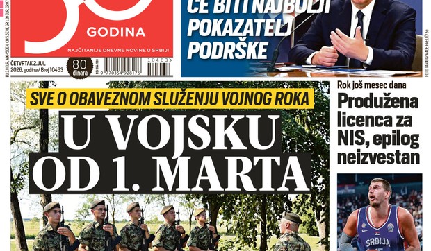 Blic naslovna strana za 2.7.