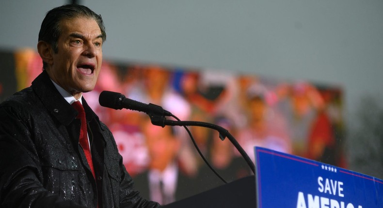 Pennsylvania Republican US Senate candidate Dr. Mehmet Oz speaks at a rally in support of his campaign sponsored by former President Donald Trump at the Westmoreland County Fairgrounds on May 6, 2022 in Greensburg, Pennsylvania.