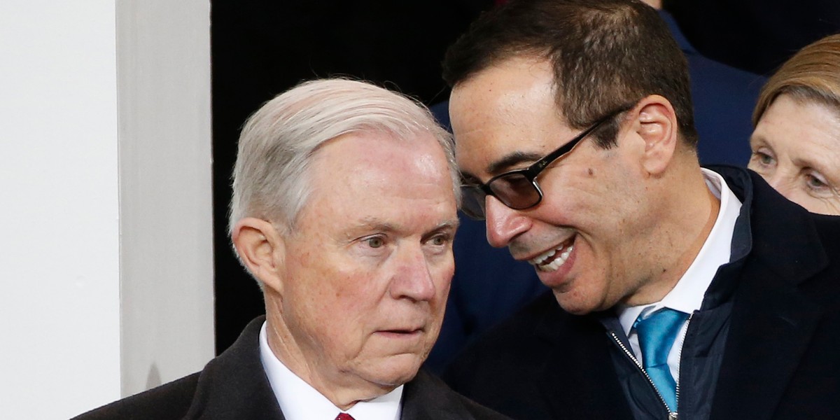 Jeff Sessions (R) and Steven Mnuchin (L).