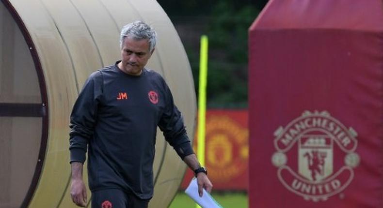 Manchester United's Jose Mourinho arrives to attend a team training session at the club's training complex near Carrington, on May 23, 2017