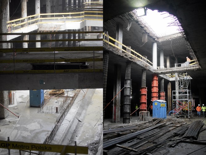 Obecnie na stacji Stadion wykonawcy kładą już na słupach próbki kolorystyczne - podaje Urząd Miasta. Prowadzi się głównie roboty murarskie, tynkarskie, kładzenie tynków na ścianach szczelinowych, malowanie tynków, wykonanie wylewek (szlicht) - zarówno na przestrzeni przyszłych pomieszczeń technicznych, a także w pomieszczeniach toalet na wszystkich trzech poziomach stacji.