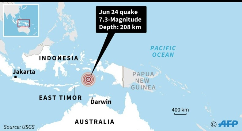 Map showing the epicentre of a 7.3-magnitude quake in Indonesia on Monday.