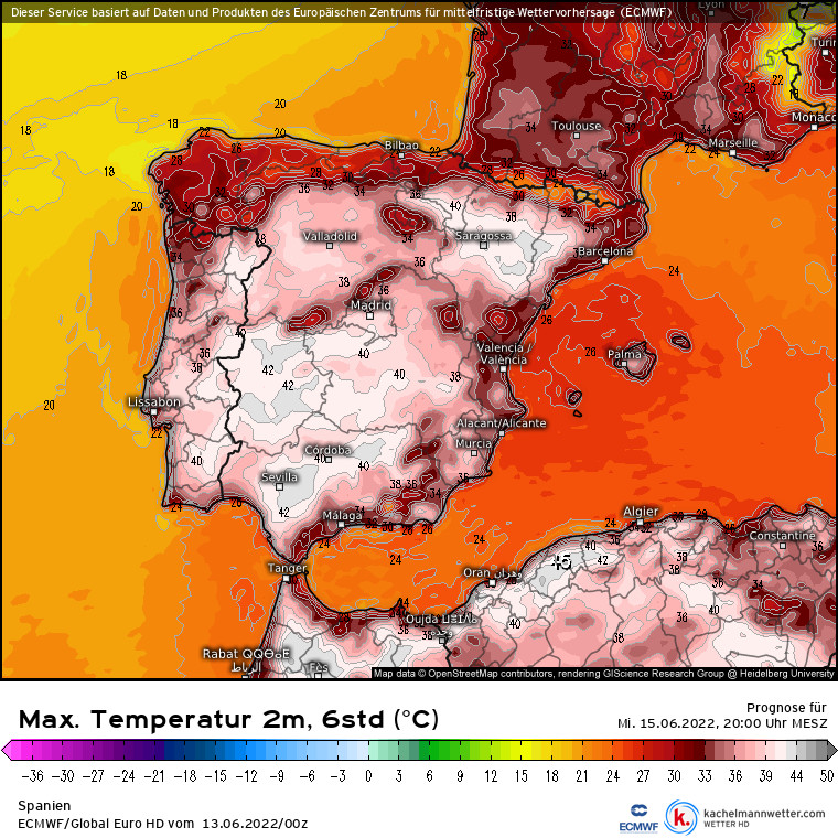 Prognozowana temperatura w Hiszpanii i Portugalii w środę.