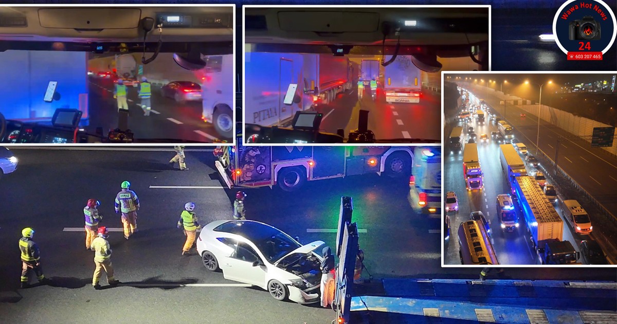 Dwaj strażacy biegli trasą S2. Kryła się za tym dramatyczna historia [NAGRANIE]