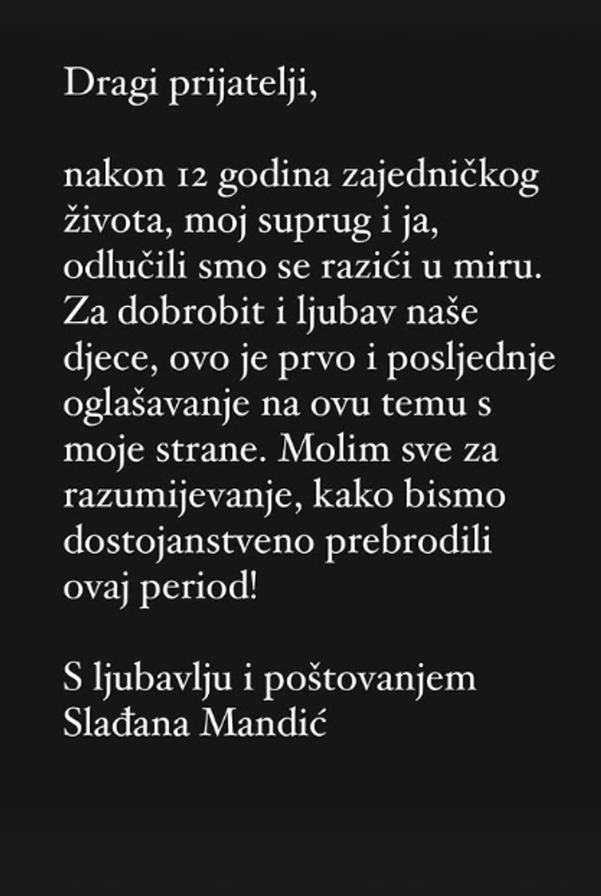 Razvodi se Slađana Mandić