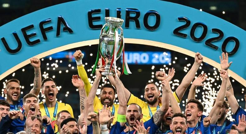 Italy celebrate winning Euro 2020 at Wembley Creator: Michael Regan