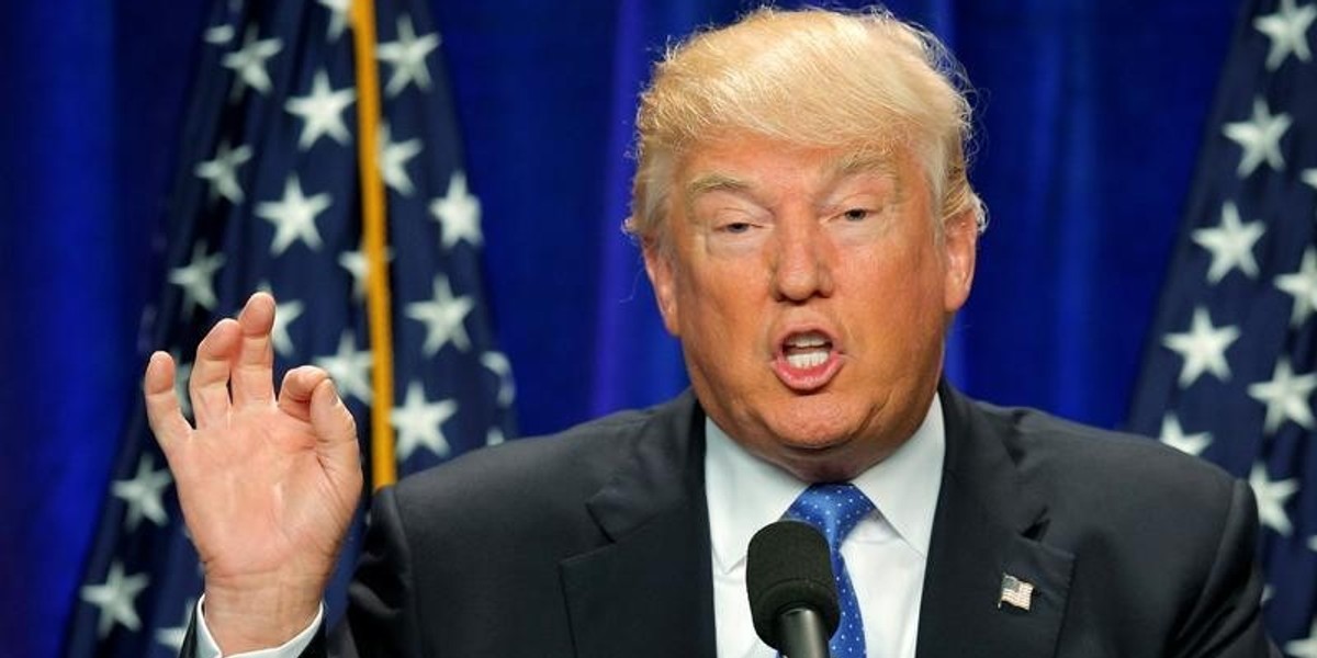 US Republican presidential candidate Donald Trump delivers a campaign speech about national security in Manchester, New Hampshire.