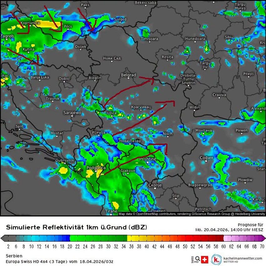 Pogoršanje vremena počinje u nedelju uveče, a razviće se u ponedeljak