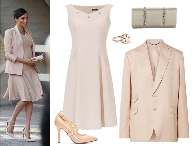 Modne zestawy w stylu księżnej Catherine i księżnej Meghan: sukienki - Midori Feminine Fashion/midori.pl, szpilki - Caprice/caprice.pl, torebka - Menbur/menbur.pl, dodatki – TK MAXX