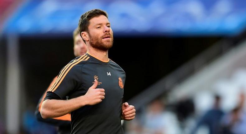 Real Madrid's midfielder Xabi Alonso takes part in a training session in Lisbon on May 23, 2014