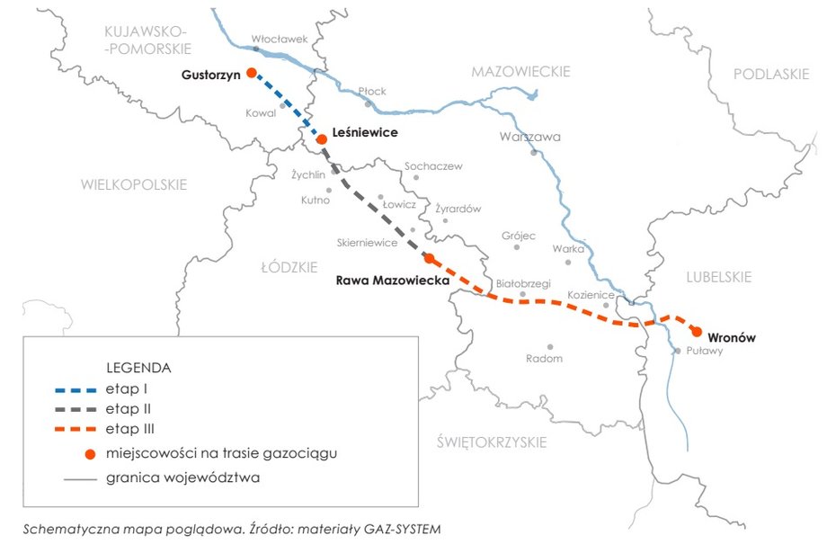 Przebieg gazociągu Gustorzyn-Wronów