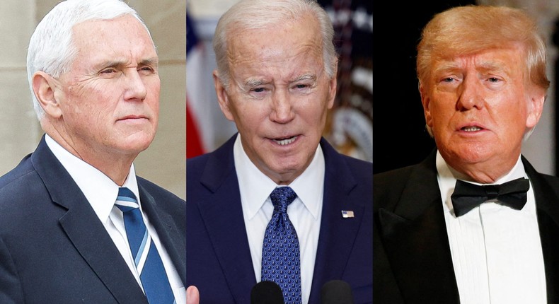 Mike Pence (left), Joe Biden (center), and Donald Trump (right).Jonathan Ernst/Reuters; Evelyn Hockstein/Reuters; Marco Bello/Reuters