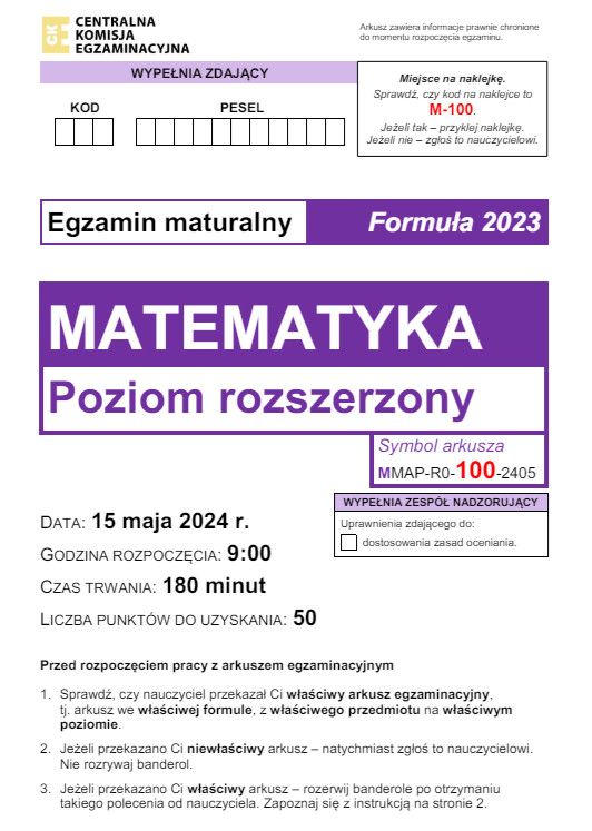 Matura 2024. Matematyka - poziom rozszerzony [ARKUSZE CKE i ODPOWIEDZI]