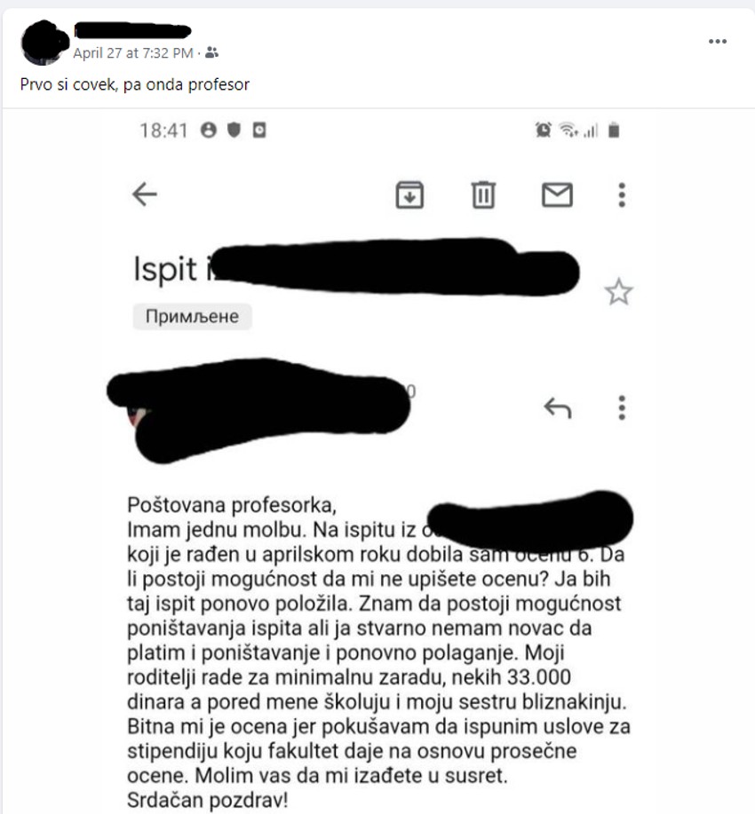Poruka studentkinje