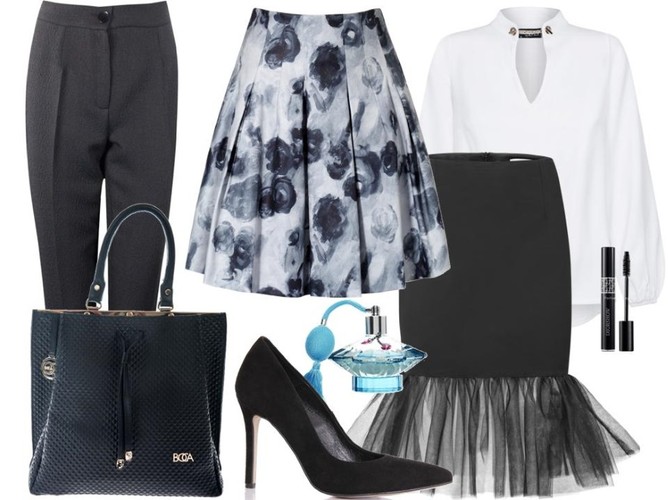 Kreatywne STYLIZACJE do pracy:Spodnie – Bialcon/bialcon.pl, spódnica - wzory Midori/midori.pl, spódnica czarna – White House/whitehouse.sklep.pl, bluzka – Mosquito/mosquito.pl, torba – Boca/boca.pl, buty – Gianmarko/gianmarko.pl, akcesoria TKMAXX/tkmaxx.pl