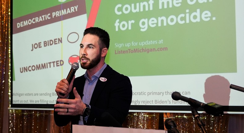 Dearborn Mayor Abdullah Hammoud at an election night gathering on the night of the Michigan Democratic Primary in February.AP Photo/Carlos Osorio