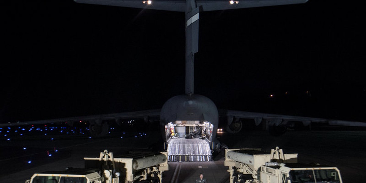 Terminal High-Altitude Area Defense interceptors arrive at Osan Air Base in Pyeongtaek, South Korea.