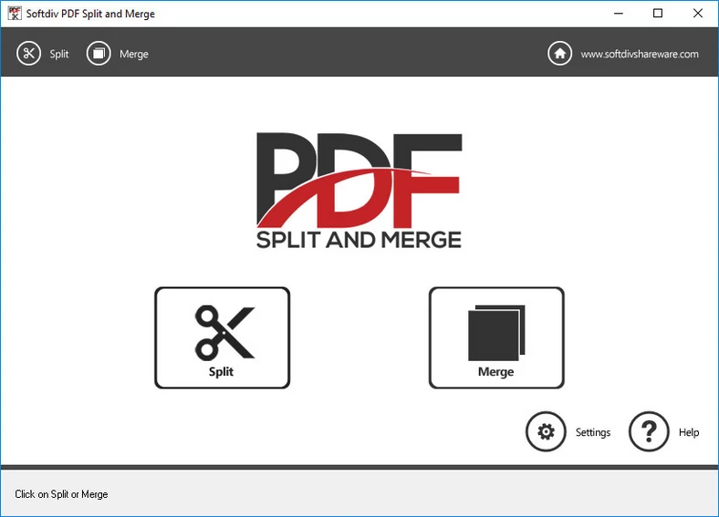 Główne okno programu do dzielenia i łączenia plików PDF - Softdiv PDF Split and Merge Pro