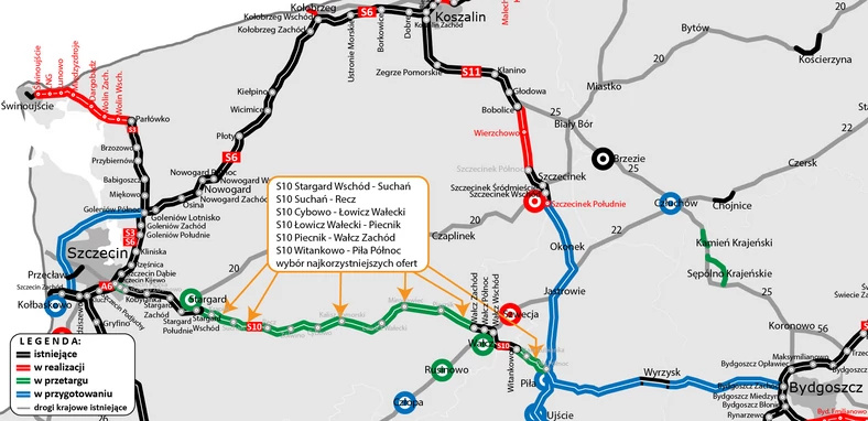 Mapa S10 Szczecin — Piła