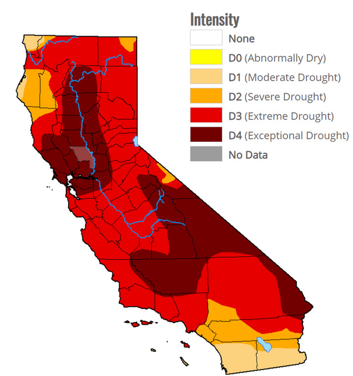 Stopień nasilenia suszy w Kalifornii