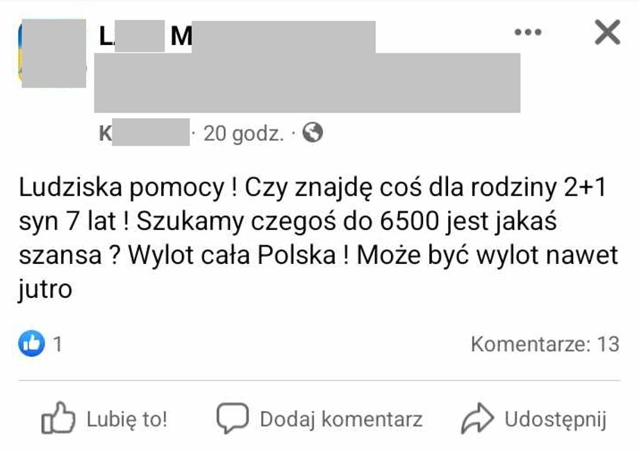 Przykładowe ogłoszenie w poszukiwaniu tanich wycieczek.