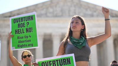 Protesters outside the Supreme Court with signs supporting abortion rights.