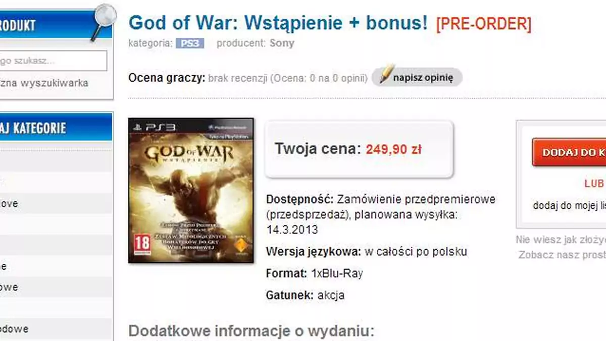 Cena "God of War: Wstąpienie" na PS3