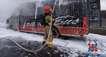 Bus spłonął na drodze ekspresowej niedaleko Leszna. Podróżowały nim dzieci [ZDJĘCIA]
