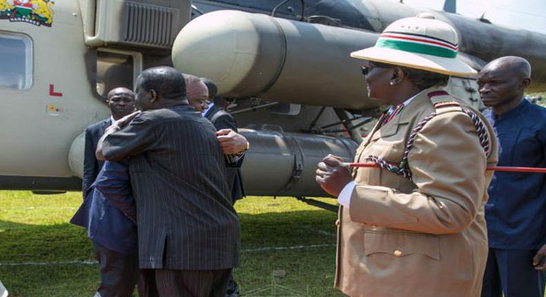 President Uhuru Kenyatta is received by Raila Odinga in Kisumu on 14 June 2019