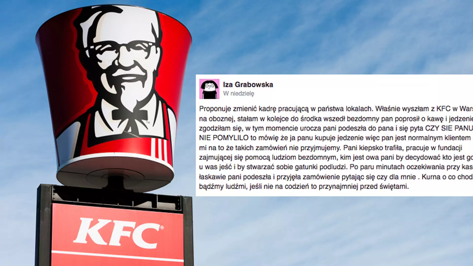 Chciała kupić bezdomnemu jedzenie w warszawskim KFC, usłyszała: "Takich zamówień nie przyjmujemy"