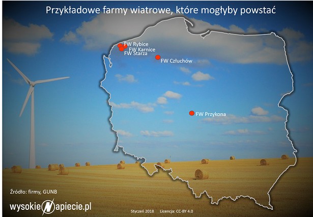 Przykładowe farmy wiatrowe, które mogłyby powstać