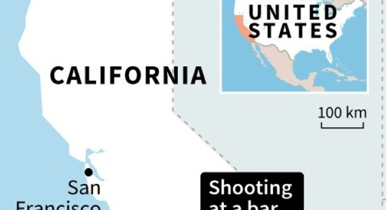 Map of California locating shooting at a bar in Thousand Oaks