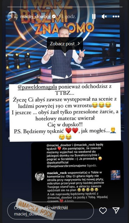 InstaStory z profilu Pawła Domagały