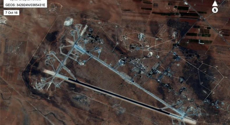 Image released by the US Department of Defense shows the Shayrat airfield in Syria, hit by 59 US Tomahawk cruise missiles on the orders of President Donald Trump