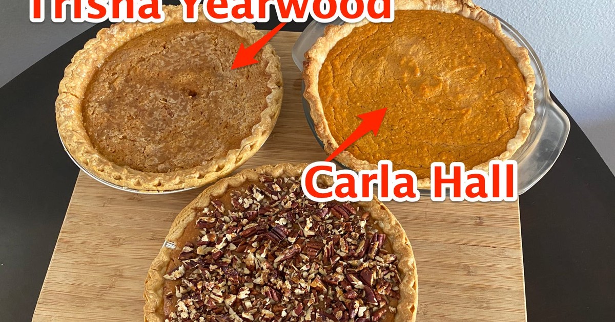 I tried sweetpotato pie recipes from Trisha Yearwood, Alton Brown, and