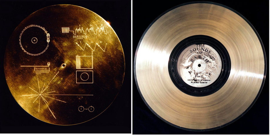 Two sides of NASA's golden disk aboard the Voyager . spacecraft