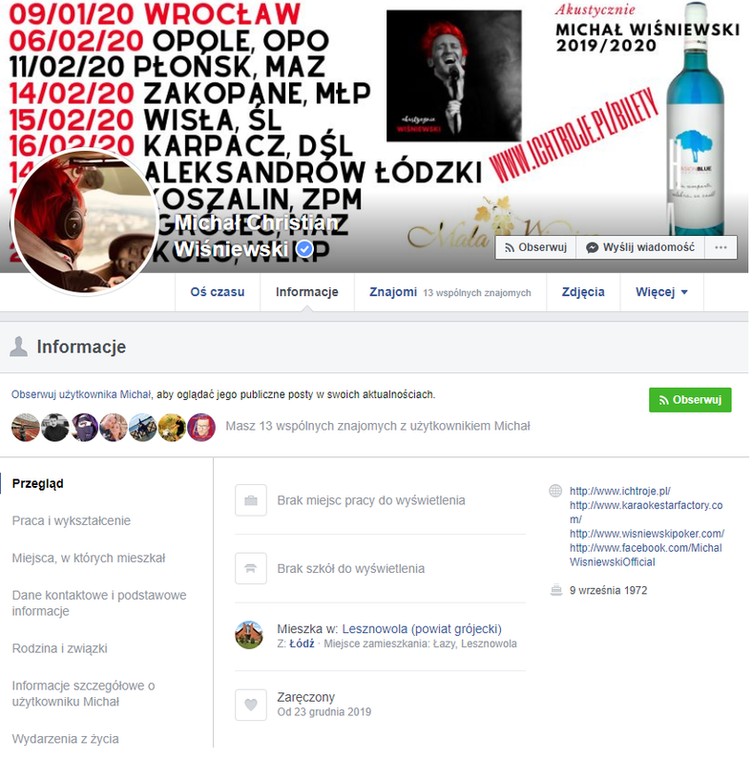 Michał Wiśniewski na Facebooku