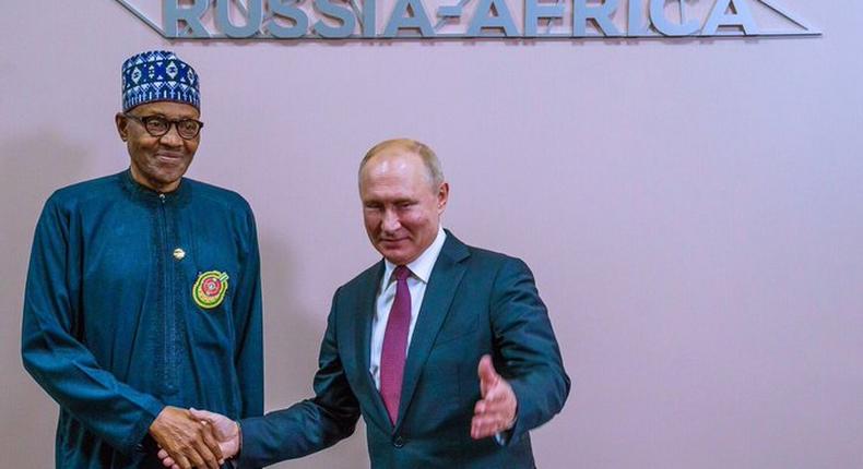 President Buhari and Vladmir Putin meet in Sochi, Russia (Tolu Ogunlesi, Presidency) 