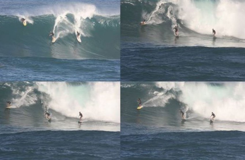 Surfer može da se vidi na gornjoj levoj fotografiji, sasvim levo, u trenutku kada je "zajahao" talas