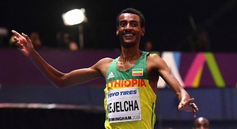 Ethiopia's Yomif Kejelcha, shown winning last year's world indoor 3,000m title, won the mile Saturday at the Millrose Games with the second-fastest time in history, .01 off a world record