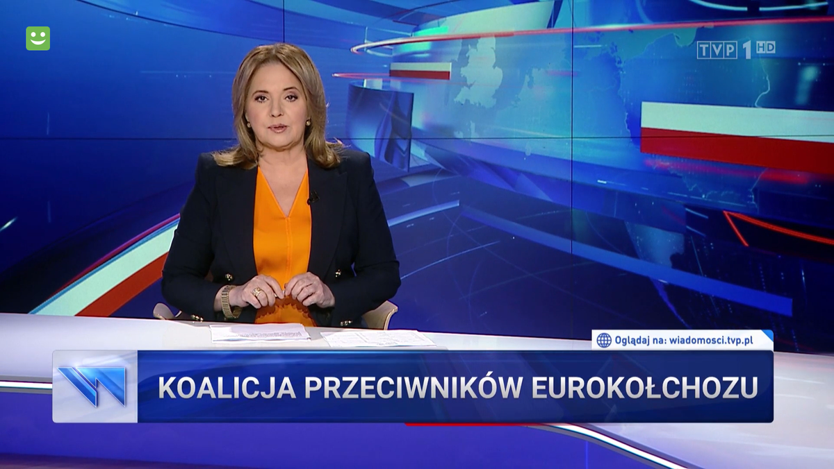 Danuta Holecka prowadzi główne wydanie Wiadomości TVP 16 listopada 2023 r.