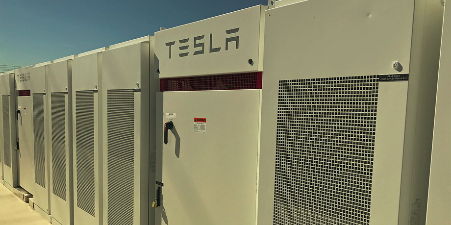 A view of Tesla's Powerpacks at a Southern California Edison substation in Mira Loma, California.