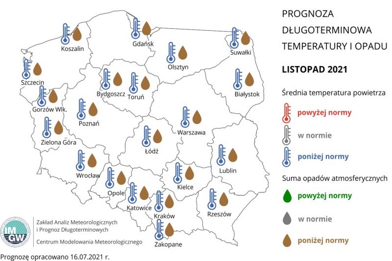 Listopad na ogół chłodny, ale suchy